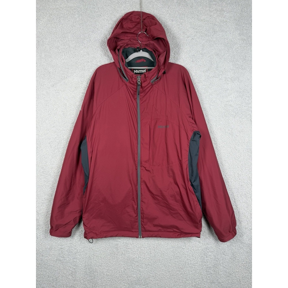 Marmot Fleece Lined Zip Lightweight Red Black Windbreaker Jacket Mens Hood Sz XL